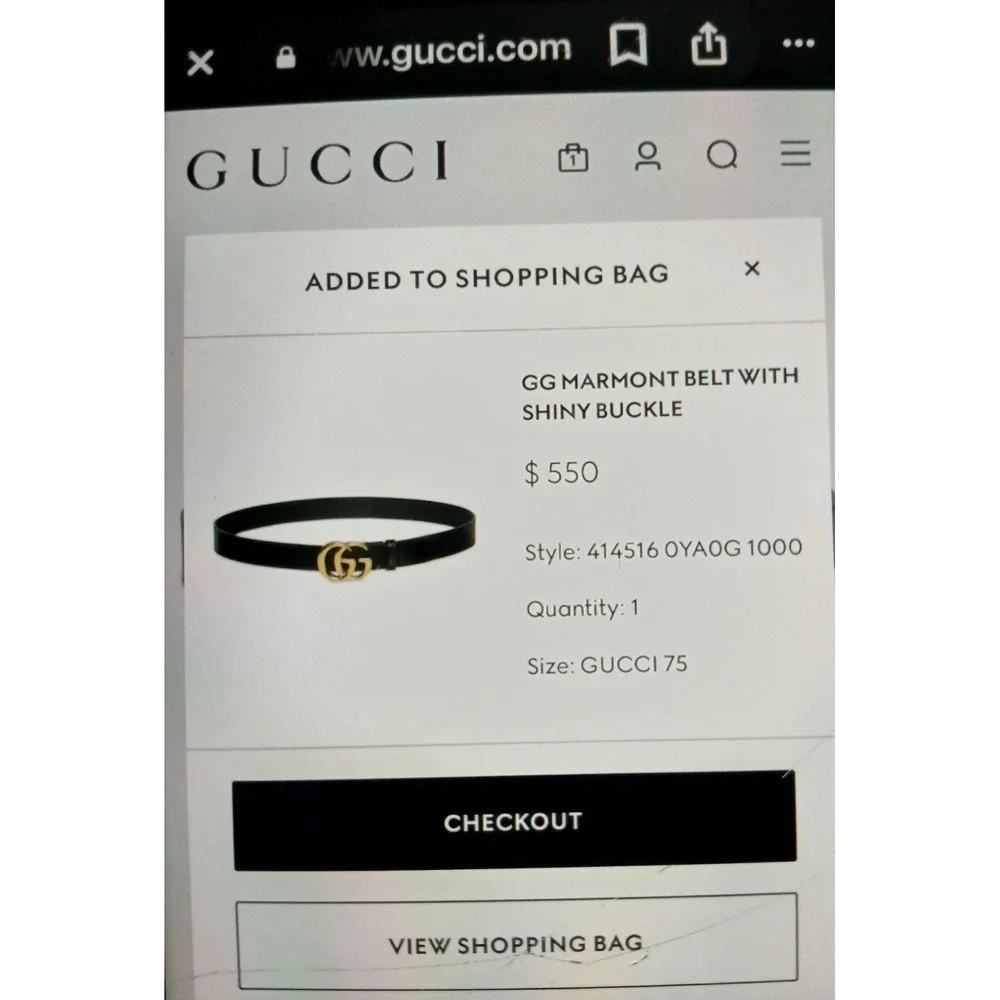 NEW GUCCI Marmont‎ Belt Double G Shiny Buckle Size 75 Black Leather Authentic